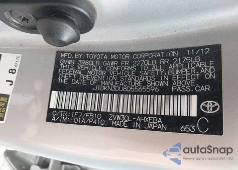 2013 Toyota Prius Two from USA, damaged, VIN JTDKN3DU8D5565596